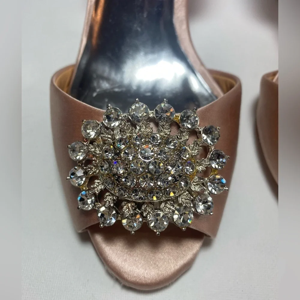 Badgley Mischka Women's Satin Peep-Toe Heels - Champagne with Crystal Features